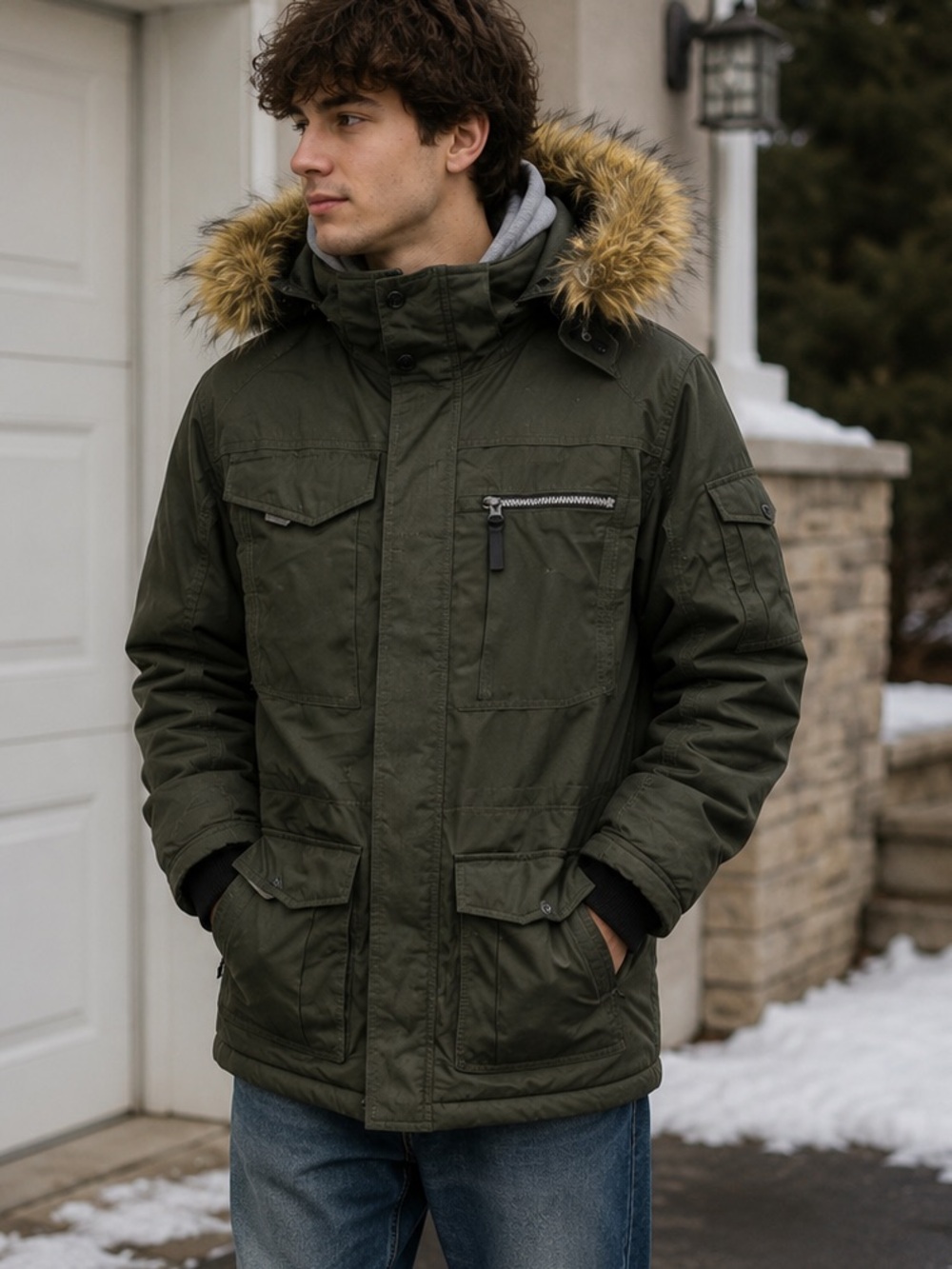 Noize Hooded Parka Coat Faux Fur Trim Jacket Men’s medium